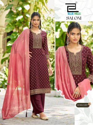 Blue Hills Saloni Rayon Embroidered Kurti Set with Chanderi Dupatta (M–10XL) Fancy Palazzo suit catalogue