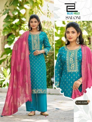 Blue Hills Saloni Rayon Embroidered Kurti Set with Chanderi Dupatta (M–10XL) Fancy Palazzo suit catalogue