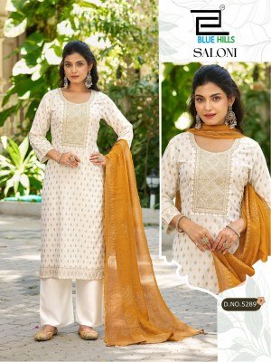 Blue Hills Saloni Rayon Embroidered Kurti Set with Chanderi Dupatta (M–10XL) Fancy Palazzo suit catalogue