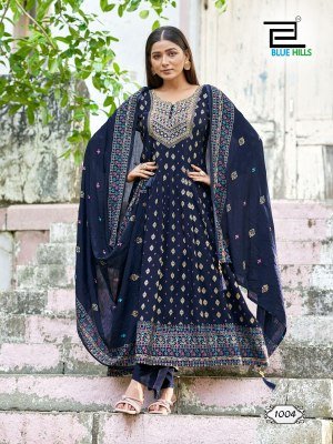Blue Hills Samaira Heavy Chanderi Foil Print Rayon Suit with Neck Zari Embroidery And Accessories Dupatta Wholesale kurtis catalogs