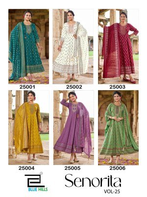 Blue Hills Senorita Vol 25 Festive Anarkali Gown Rayon Foil Print with Chanderi Foil Print Dupatta Wholesale gown catalogs