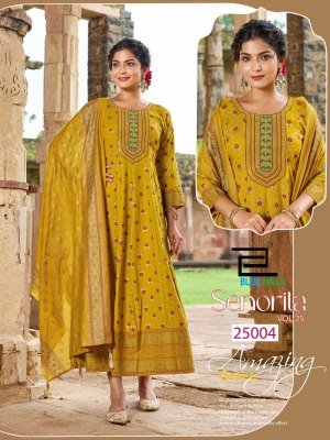 Blue Hills Senorita Vol 25 Festive Anarkali Gown Rayon Foil Print with Chanderi Foil Print Dupatta Wholesale gown catalogs