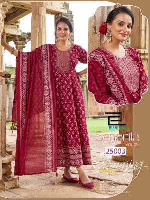 Blue Hills Senorita Vol 25 Festive Anarkali Gown Rayon Foil Print with Chanderi Foil Print Dupatta Wholesale gown catalogs