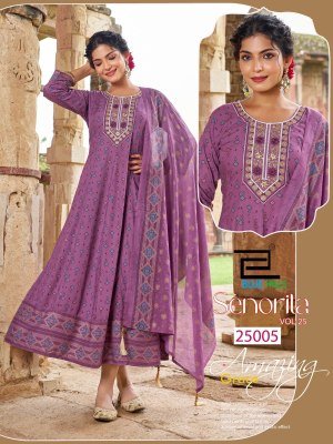 Blue Hills Senorita Vol 25 Festive Anarkali Gown Rayon Foil Print with Chanderi Foil Print Dupatta Wholesale gown catalogs