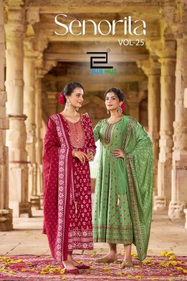 Blue Hills Senorita Vol 25 Festive Anarkali Gown Rayon Foil Print with Chanderi Foil Print Dupatta Wholesale gown catalogs