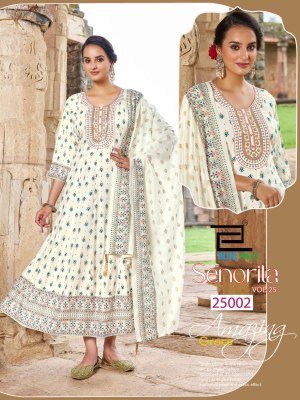 Blue Hills Senorita Vol 25 Festive Anarkali Gown Rayon Foil Print with Chanderi Foil Print Dupatta Wholesale gown catalogs