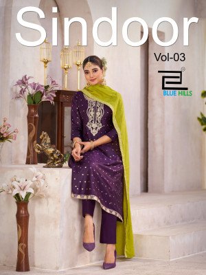 Blue Hills Sindoor Vol 3 Top Bottom Dupatta  Chanderi Buti Jari with Coding Embroidery And Wholesale kurtis catalogs