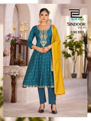 Blue Hills Sindoor Vol 3 Top Bottom Dupatta  Chanderi Buti Jari with Coding Embroidery And Wholesale kurtis catalogs