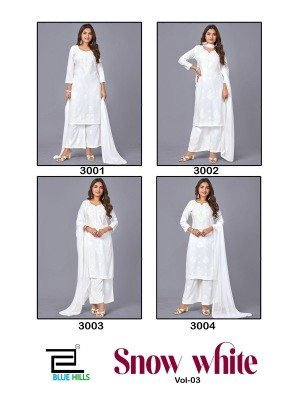Blue Hills Snow White Vol 3 Designer Rayon Top Palazzo Set with Embroidered Naznin Dupatta Wholesale kurtis catalogs
