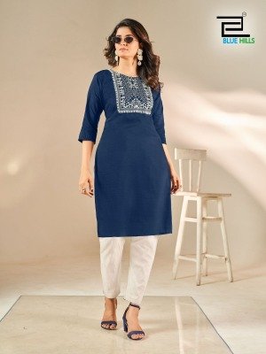 Blue Hills Sonia Designer Kurti  Soft Silk  Zari And Thread Embroidery  Inner Crepe Wholesale kurtis catalogs