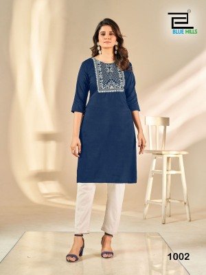 Blue Hills Sonia Designer Kurti  Soft Silk  Zari And Thread Embroidery  Inner Crepe Wholesale kurtis catalogs
