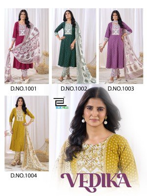Blue Hills Vedika Rayon Kurti Set with Cotton Box Print Dupatta And Neck Handwork 3 Piece Collection Wholesale kurtis catalogs