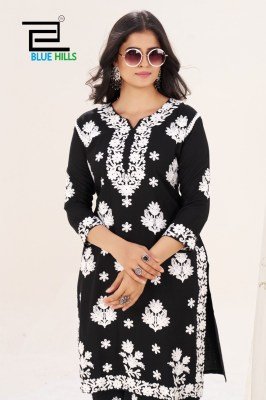Blue Hills Victoria Vol 18 Black And White Rayon Threadwork Top And Palazzo Set Wholesale kurtis catalogs