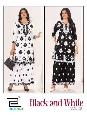 Blue Hills Victoria Vol 18 Black And White Rayon Threadwork Top And Palazzo Set Wholesale kurtis catalogs