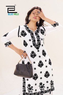 Blue Hills Victoria Vol 18 Black And White Rayon Threadwork Top And Palazzo Set Wholesale kurtis catalogs