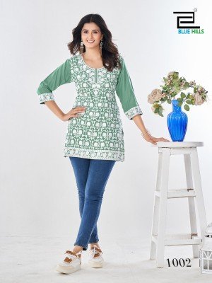 Blue Hills Womens Chikankari Embroidered Short Kurti Heavy Rayon Designer Festive Wear Wholesale kurtis catalogs