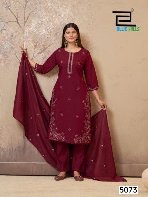 Blue Hills Hiba Roman Silk Heavy Enbroidery Chanderi Catalogue Wholesale Rate  readymade suit catalogs