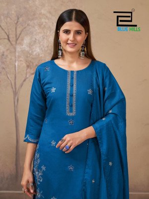 Blue Hills Hiba Roman Silk Heavy Enbroidery Chanderi Catalogue Wholesale Rate  readymade suit catalogs