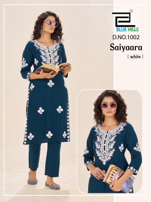 Blue Hills Saiyaara Rayon Readymade Catalogue Pcs Wholesale Rate kurtis catalogs