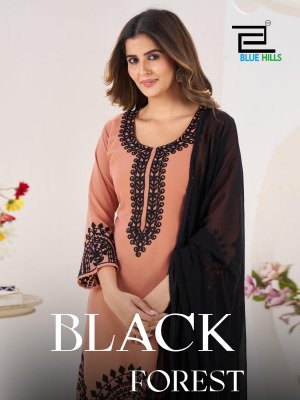 Blue Hills  black forest georgette thread work catalogue pcs wholesale rate  Fancy Palazzo suit catalogue
