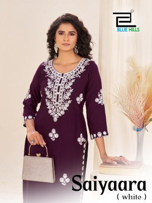 Blue Hills Saiyaara Rayon Readymade Catalogue Pcs Wholesale Rate kurtis catalogs