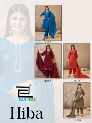 Blue Hills Hiba Roman Silk Heavy Enbroidery Chanderi Catalogue Wholesale Rate  readymade suit catalogs