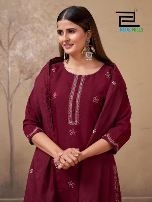 Blue Hills Hiba Roman Silk Heavy Enbroidery Chanderi Catalogue Wholesale Rate  readymade suit catalogs