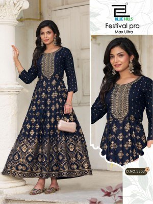 Blue Hulls Festival Pro Max Ultra Rayon Anarkali Gown with Belt (M–10XL) wholesale catalogs