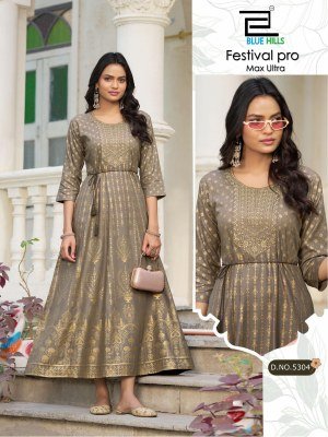 Blue Hulls Festival Pro Max Ultra Rayon Anarkali Gown with Belt (M–10XL) fancy Anarkali suit catalogs