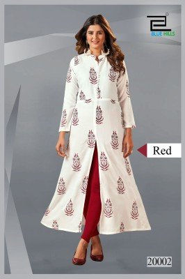 Blue hills by Calendar vol 20 fancy reyon printed front slit kurti catalogue at low rate kurtis catalogs