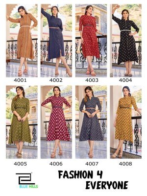 Blue hills by Fashion 4 everyone fancy reyon printed kurti catalogue at affordable rate kurtis catalogs