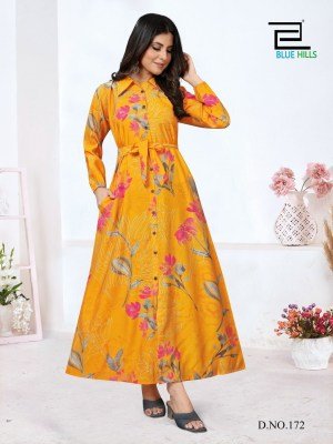 Blue hills by rochelle vol 5 modal chanderi print gown style printed kurti catalog at wholsale rate kurtis catalogs