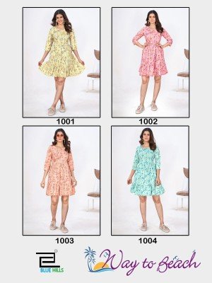 Blue hills by way to beach pure cotton printed tunic with pom pom lace catalogue western wear catalogs