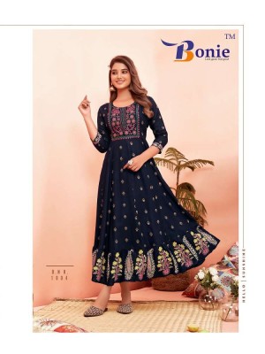 Bonie Bhagyshree Rayon Printed Ghera Anarkali Wholesale Kurti Catalogue  kurtis catalogs