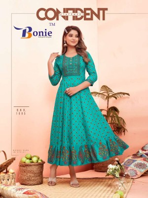 Bonie Bhagyshree Rayon Printed Ghera Anarkali Wholesale Kurti Catalogue  kurtis catalogs