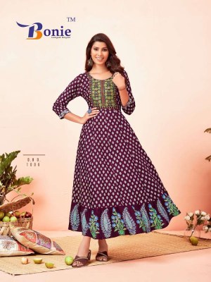 Bonie Bhagyshree Rayon Printed Ghera Anarkali Wholesale Kurti Catalogue  kurtis catalogs