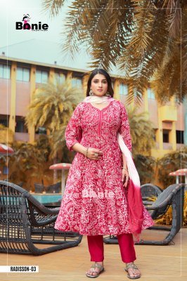 Bonie Radisson Vatican Print Kali Kurti with Pant And Dupatta Wholesale  kurtis catalogs