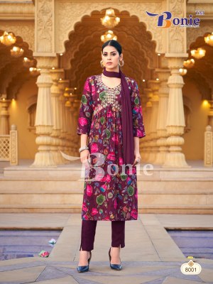 Bonie by Alia 8 heavy reyon prosium printed kurti pant and dupatta catalogue at low rate readymade suit catalogs