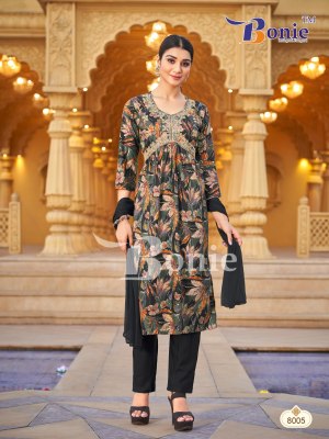 Bonie by Alia 8 heavy reyon prosium printed kurti pant and dupatta catalogue at low rate readymade suit catalogs