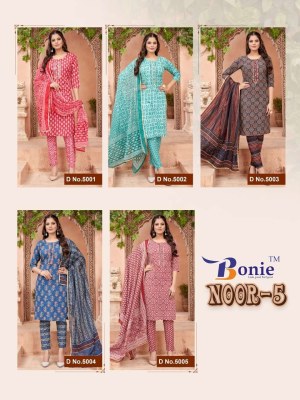 Bonie by Noor 5 present cotton printed readymade kurti pant and dupatta catalogue at wholesale price readymade suit catalogs