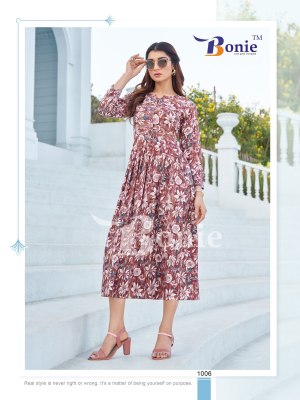 Bonie by Roshini vol 1 reyon mill printed flared kurti catalogue at amaviexpo kurtis catalogs