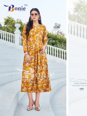 Bonie by Roshini vol 1 reyon mill printed flared kurti catalogue at amaviexpo kurtis catalogs