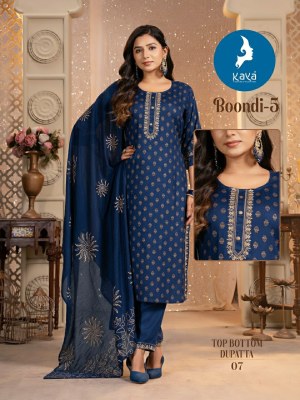 Boondi 5 by Kaya Reyon foil printed Elegant chanderi block printed readymade suit collection  readymade suit catalogs