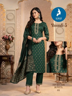 Boondi 5 by Kaya Reyon foil printed Elegant chanderi block printed readymade suit collection  readymade suit catalogs