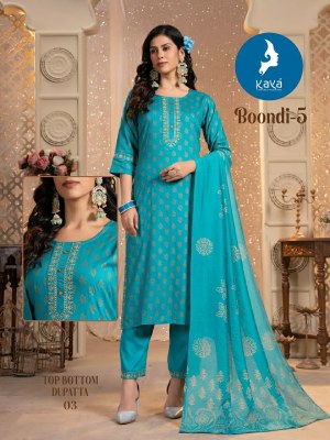 Boondi 5 by Kaya Reyon foil printed Elegant chanderi block printed readymade suit collection  readymade suit catalogs