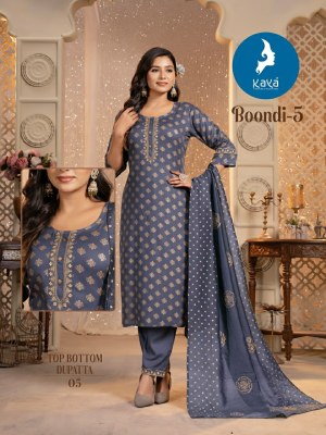 Boondi 5 by Kaya Reyon foil printed Elegant chanderi block printed readymade suit collection  readymade suit catalogs