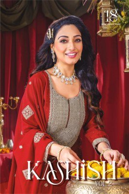 Brand 18 Attitude Kashish Vol 02 Premium Vichitra Silk Kurti Dupatta with Farshi Salwar Karwachauth And Diwali Collection Wholesale 18 ATTITUDE