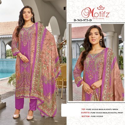 Brand Motifz Design No-973 Pure Viscose Maslin Digital Print Dress Material with Khatli Work Wholesale Ethnic Fabric dress material catalogs