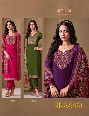 Brasso by Lily and lali Mirror work roman silk designer top bottom with dupatta catalogue at low rate readymade suit catalogs
