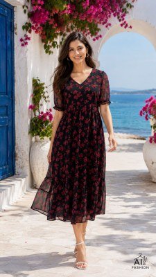 Breeze Heavy Georgette Printed Maxi Dress with Fancy Sleeves western wear catalogs